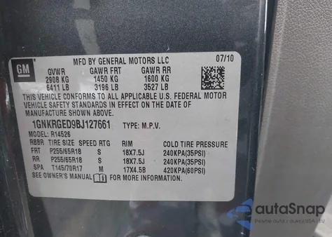 2011 Chevrolet Traverse Lt z USA, uszkodzony, nr VIN 1GNKRGED9BJ127661